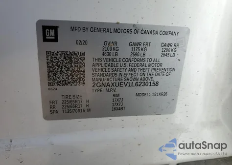 2020 Chevrolet Equinox Lt from USA, damaged, VIN 2GNAXUEV1L6230158